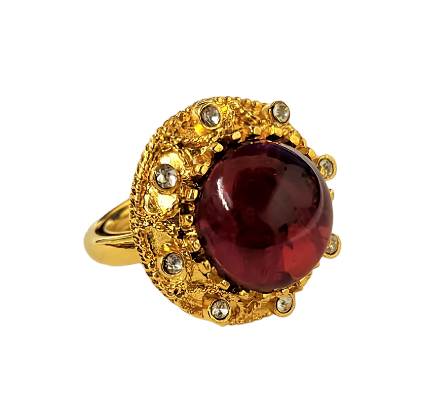 Gold with Crystal Flaw Ruby Cabochon Center Ring