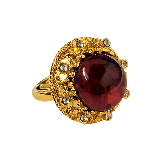 Gold with Crystal Flaw Ruby Cabochon Center Ring