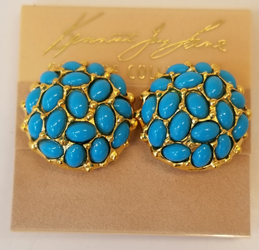 Gold and Turquoise Cabachon Button Earring