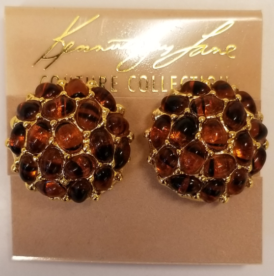 Tortoise Cabochon Button Clip Earring