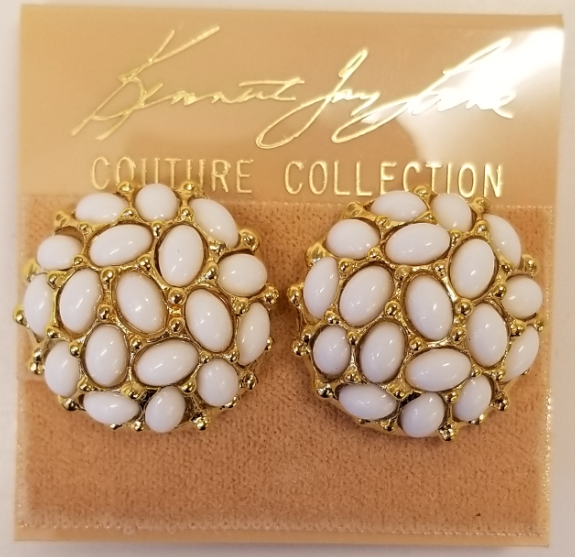 White Cabochon Button Clip Earring