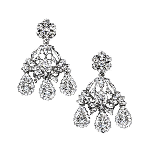 2.5" Antique Silver with Crystal 3 Drops Clip Earring