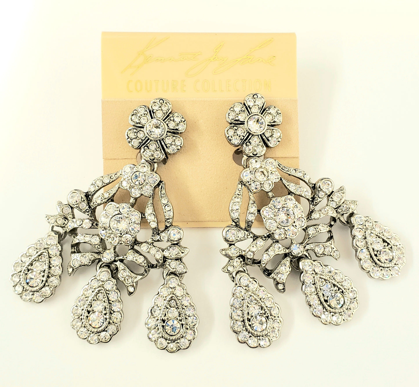 2.5" Antique Silver with Crystal 3 Drops Clip Earring