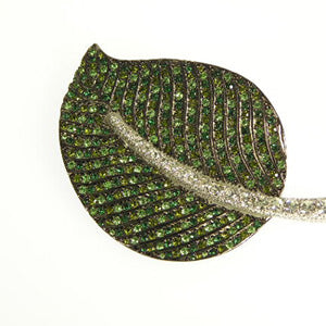 Gunmetal Plate Multi Green Pave Silver and Crystal Stem Leaf Pin