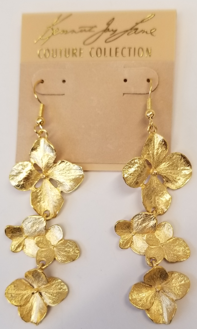 Satin Gold Flowers Drop Fishhook Earring