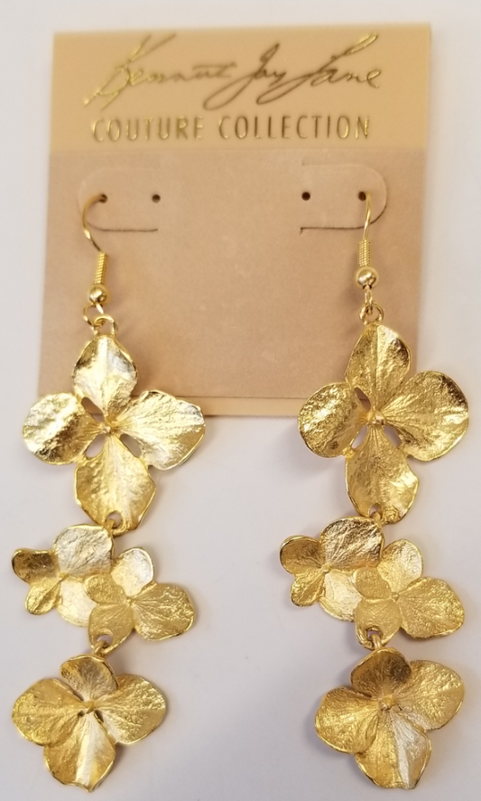 Satin Gold Flowers Drop Fishhook Earring