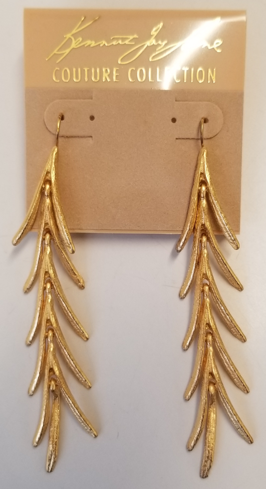 Satin Gold Leaves Drop Fishhook Earring