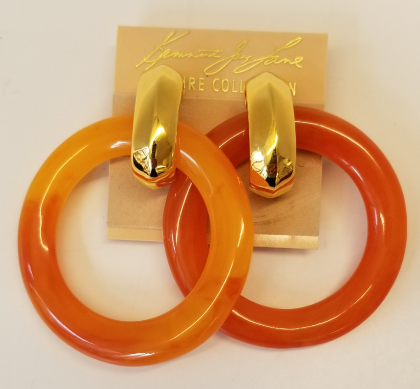 2" amber resin doorknocker clip earring