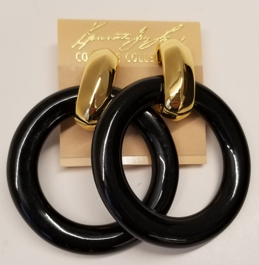 2" Black resin doorknocker clip earring