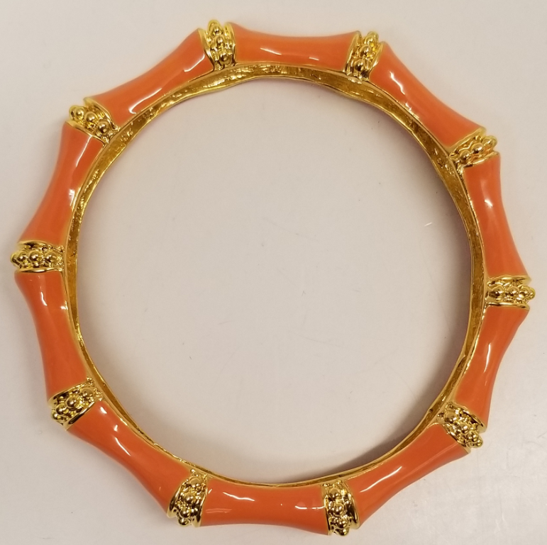 Gold Coral Enamel .5" Wide Bamboo Bangle