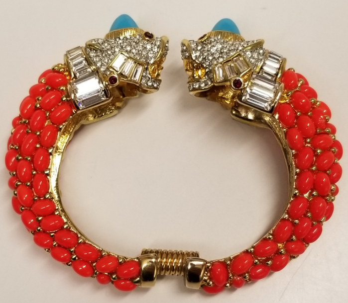 Dark Coral and Turquoise Head Double LionHead Bracelet