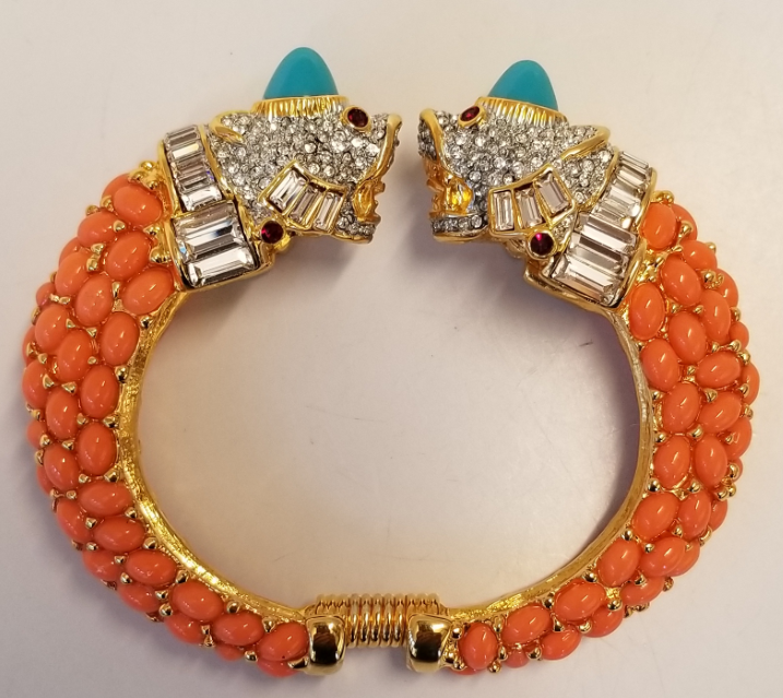 Light Coral and Turquoise Head Double Lion Head Bracelet