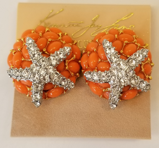 Light Coral Silver and Crystal Starfish Earring