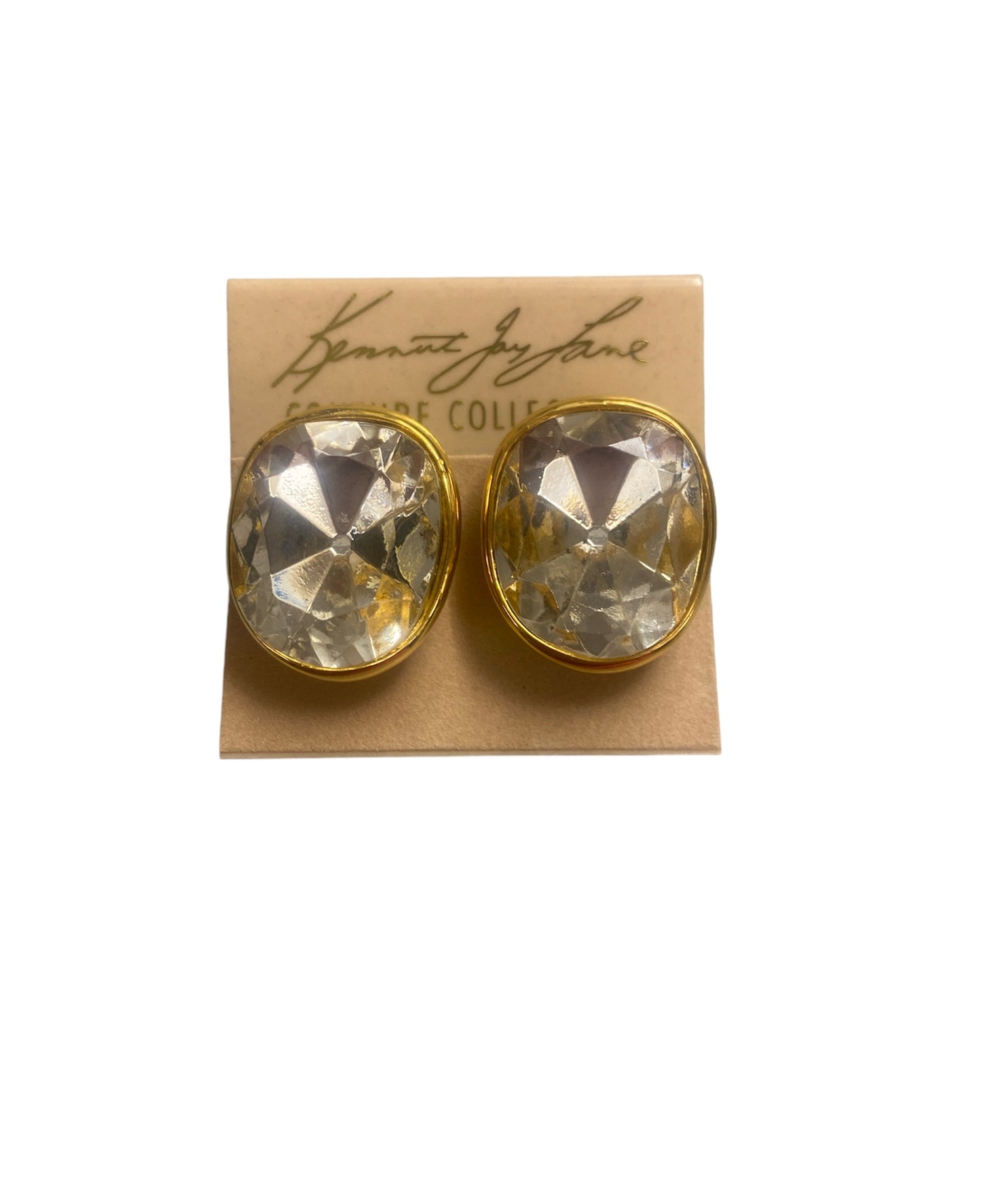 Polished Gold Faceted Crystal Headlight Clip Earrings