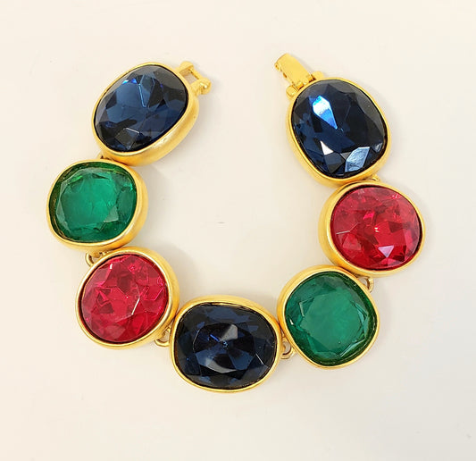 Satin Gold with Multicolor Gemstone Headlight Bracelet