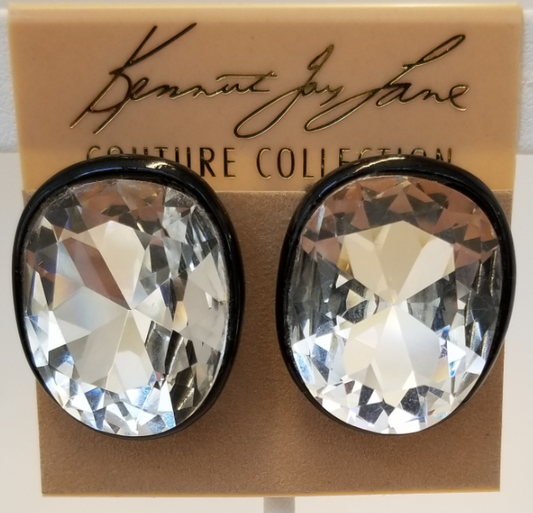 Jackie Onassis Black Crystal Headlight Clip Earring