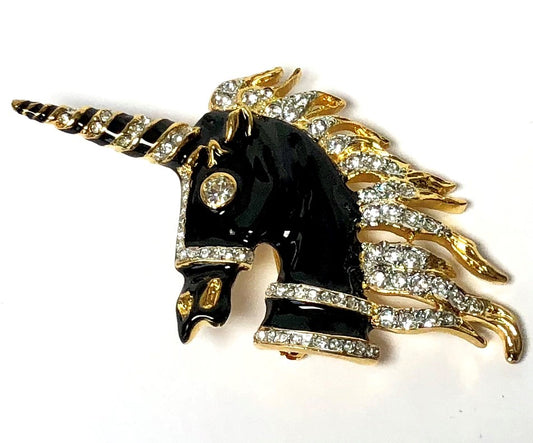 Black and Crystal Unicorn Head Pin