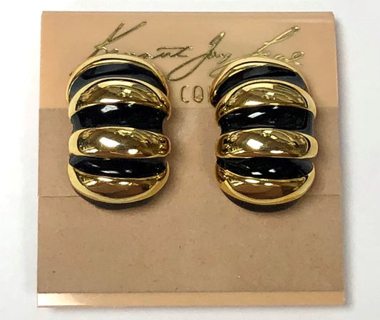 Gold Black Enamel Shrimp Clip Earring