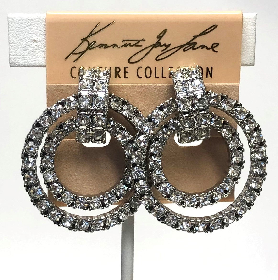 Rhodium Crystals Double Doorknocker Clip Earring