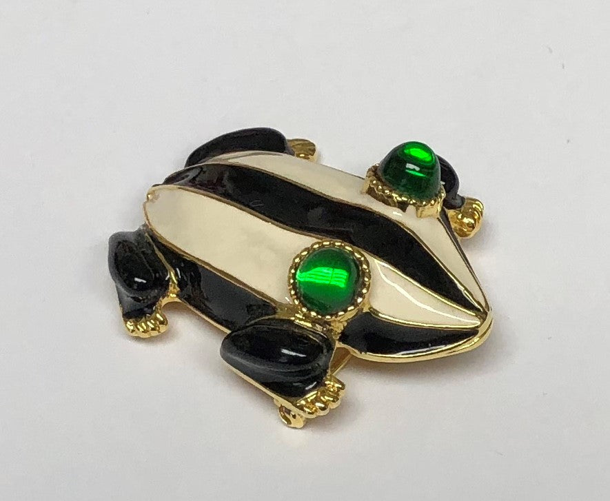 Gold Black White Enamel Frog Pin