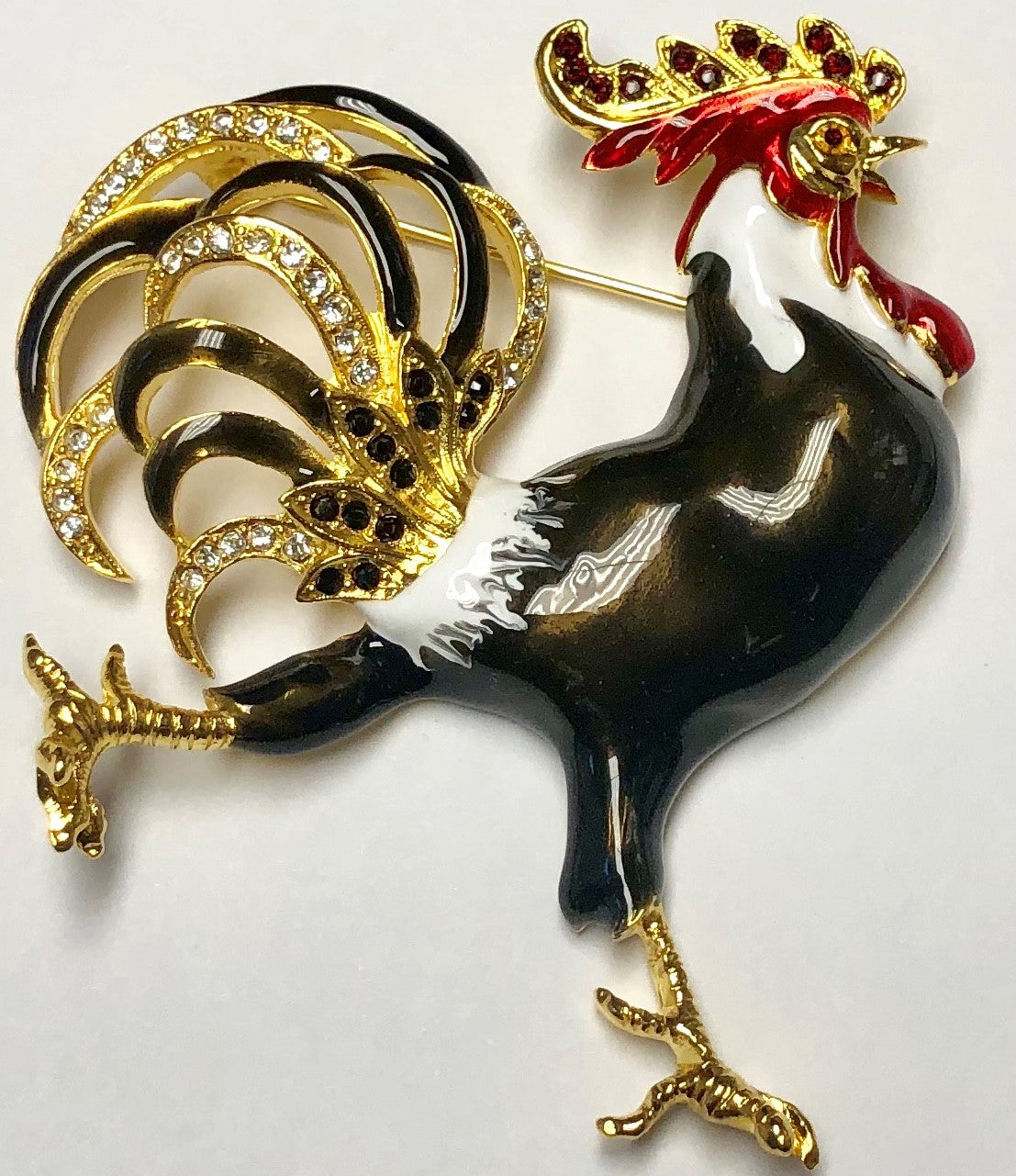 Gold With Black White Red Enamel Rooster Pin