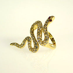 Gold and Crystal Snake Ring