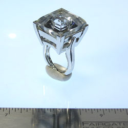 Polished Silver and Square Crystal Center Ring