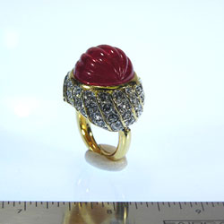 Gold and Crystal Ruby Center Ring