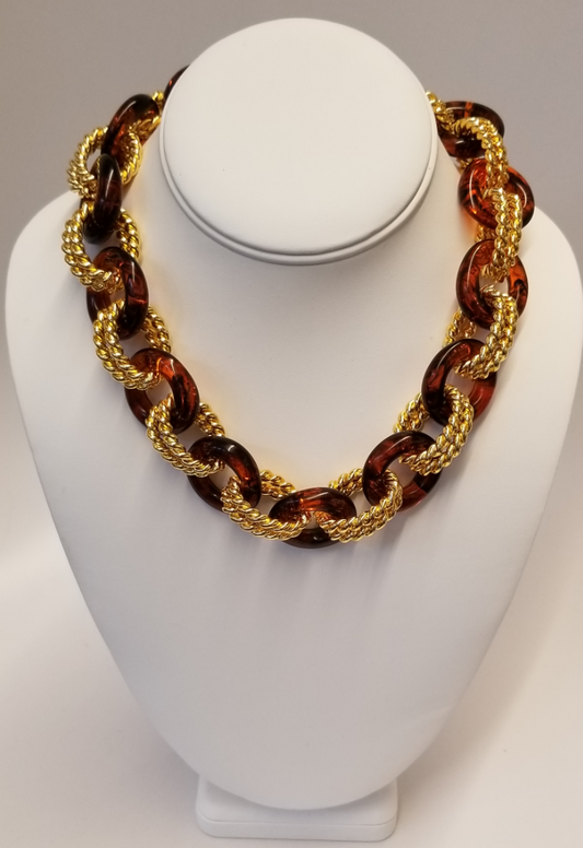 18" Gold and Tortoise Toggle Link Necklace