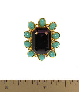 Gold and Turquoise Sides Amethyst Center Ring