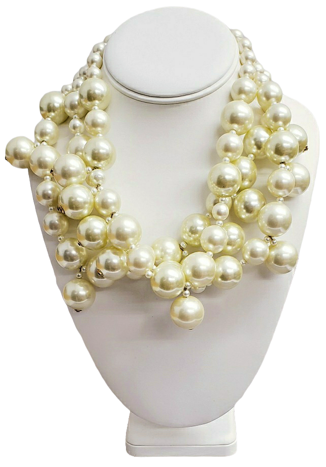 3row Light Cultura Pearl Cluster Drop Necklace