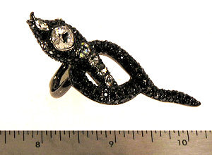 Gunmetal and Argent Long Tail Snake Ring and Crystals Black