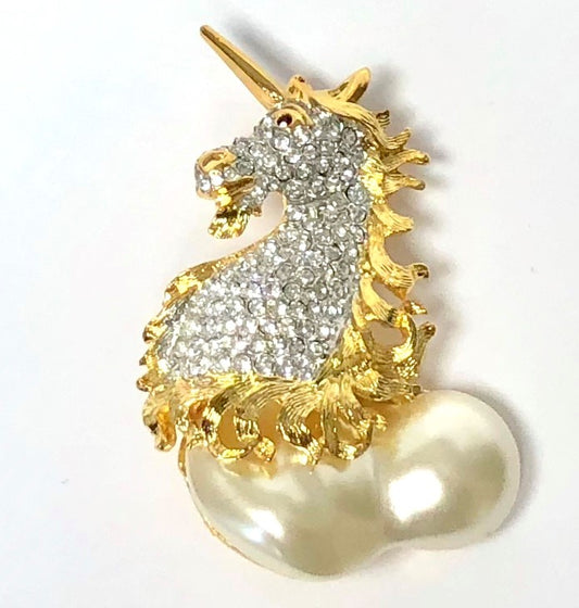 Gold and Crystals Pearl Unicorn Pin