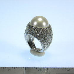 Silver and Crystal Pave White Pearl Center Ring