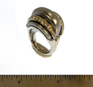 Double Rhine Bands Light Grey Pearl Ring