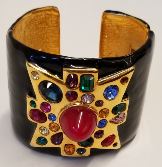 Black Cuff with Multi Gems Ruby Center