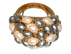 Gold Cultura Pearl and Gray Pearl Cabachons Ring