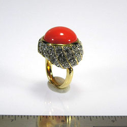 Gold and Crystal Coral Center Ring