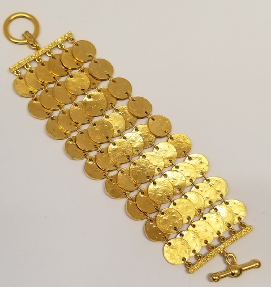 Six Row Satin Gold Coin Bracelet