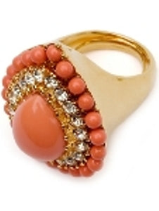 gold-crystal coral cabachons teardrop ring