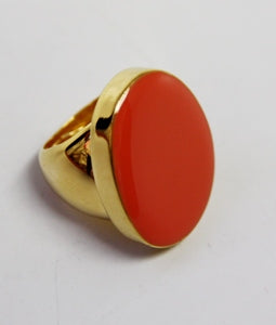 Polished Gold Coral Enamel Ring