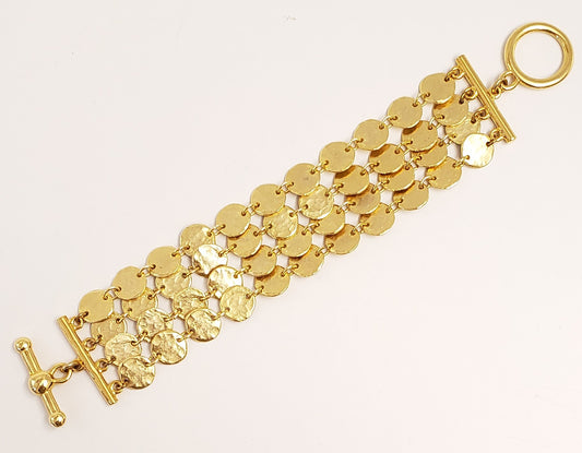 4 Row Satin Gold Coin Toggle Bracelet