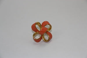 Large Gold-Light Coral Enamel Bow Ring