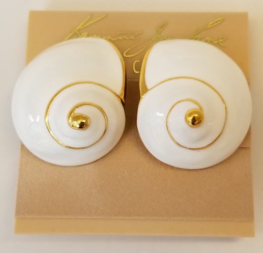 White Enamel Shell Clip Earring