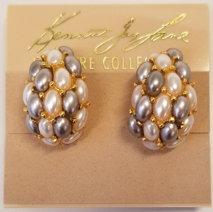 Two Tone Pearl Cabochons Clip Earring