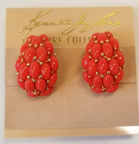 Dark Coral Cabochon Thumbnail Clip Earring
