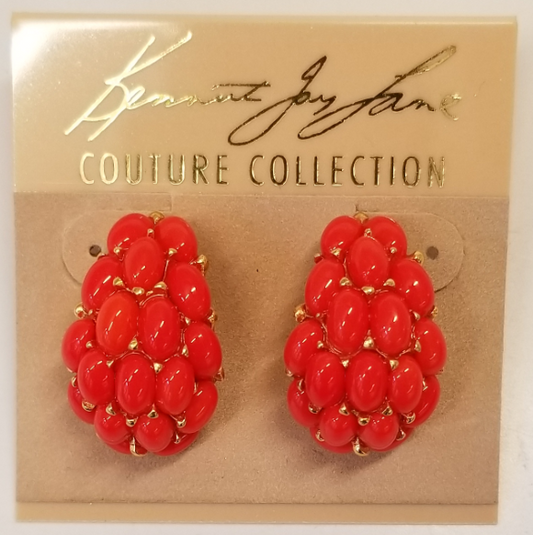 Dark Coral Cabochon Pierced Earring