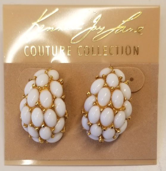 White cabochons thumbnail pierced earring