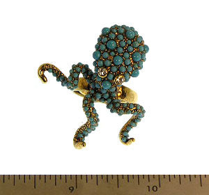 Antique Gold and Turquoise Dots Octopus Ring