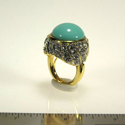 Gold and Crystal Turquoise Center Adjustable Ring